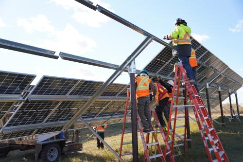 Solar panel installation carried out by trained technicians on site
