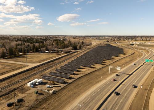 Aerial view of the completed solar panels in the north section of the site