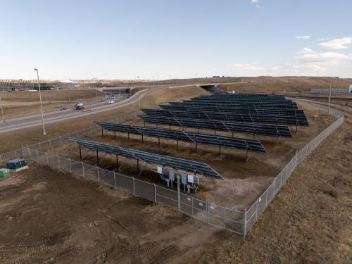 Aerial view of the completed solar panels in the south section of the site