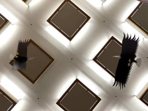 Looking up at the eagles in Saskatoon's City Hall lobby